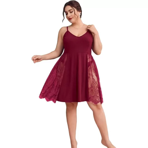 WDIRARA Women's Plus Size Lace Trim Backless Short Nightgown Sexy Chemise Cami Nightdress