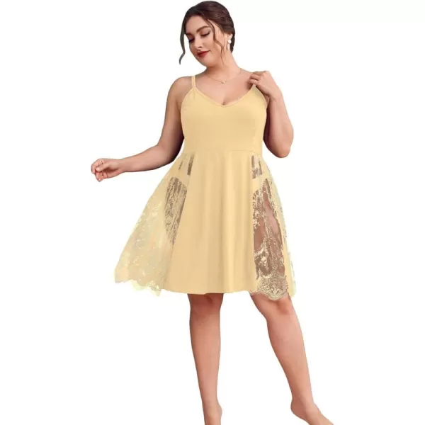 WDIRARA Women's Plus Size Lace Trim Backless Short Nightgown Sexy Chemise Cami Nightdress
