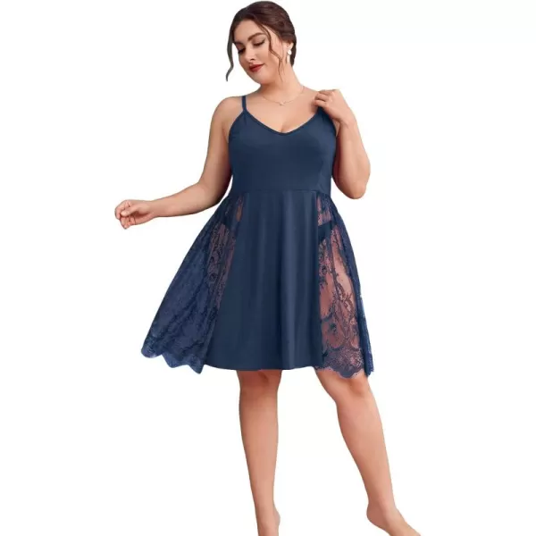 WDIRARA Women's Plus Size Lace Trim Backless Short Nightgown Sexy Chemise Cami Nightdress