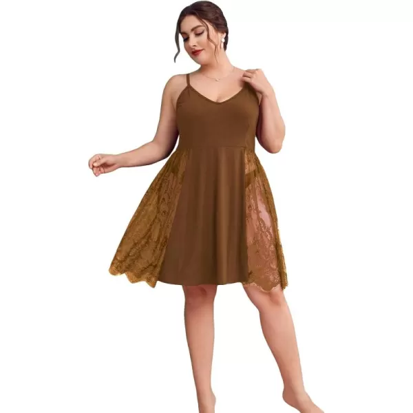 WDIRARA Women's Plus Size Lace Trim Backless Short Nightgown Sexy Chemise Cami Nightdress