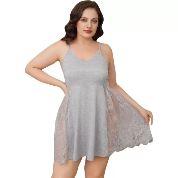 WDIRARA Women's Plus Size Lace Trim Backless Short Nightgown Sexy Chemise Cami Nightdress