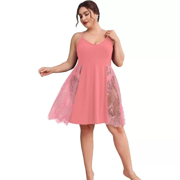 WDIRARA Women's Plus Size Lace Trim Backless Short Nightgown Sexy Chemise Cami Nightdress