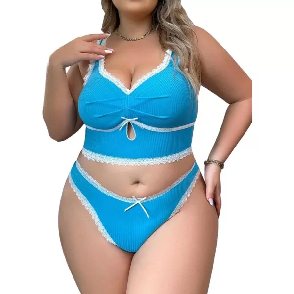 WDIRARA Women's Plus Size Lace Trim Ruched Underwire Lingerie Set Bralette and Panty Set