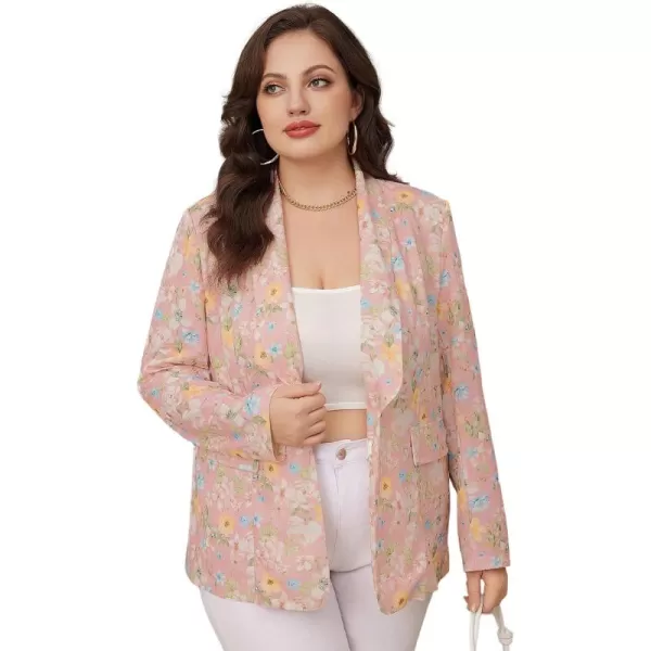 WDIRARA Women's Plus Size Lapel Collar Open Front Graffiti Graphic Button Blazer Jacket