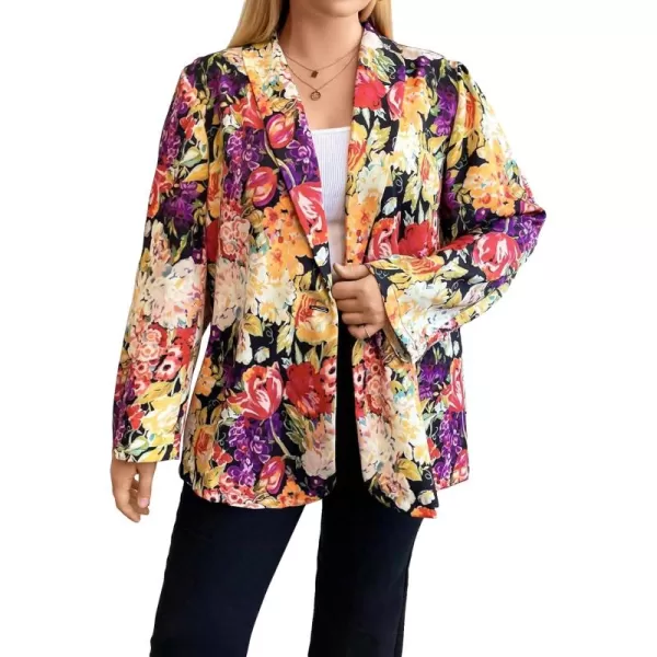 WDIRARA Women's Plus Size Lapel Collar Open Front Graffiti Graphic Button Blazer Jacket