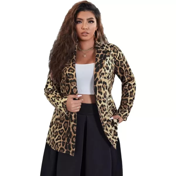 WDIRARA Women's Plus Size Leopard Print Lapel Collar One Button Party Club Blazer