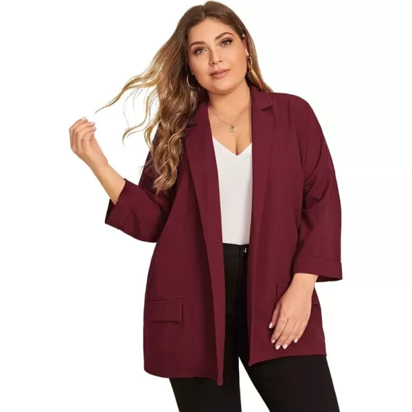 WDIRARA Women's Plus Size Long Sleeve Blazer Casual Open Front Cardigan Jacket