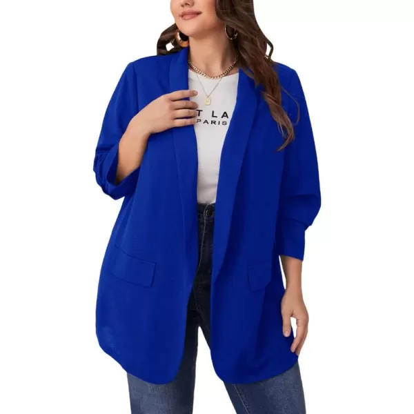 WDIRARA Women's Plus Size Long Sleeve Blazer Casual Open Front Cardigan Jacket