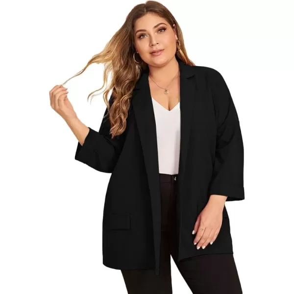 WDIRARA Women's Plus Size Long Sleeve Blazer Casual Open Front Cardigan Jacket
