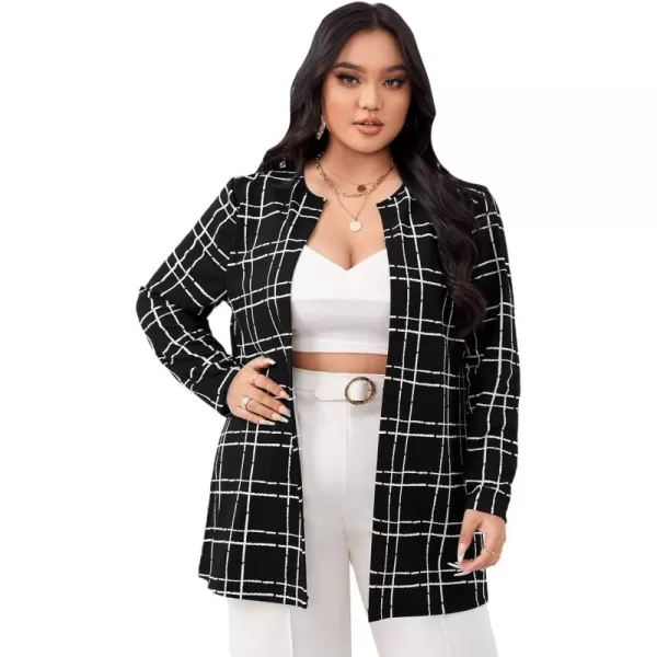 WDIRARA Women's Plus Size Long Sleeve Blazer Casual Open Front Cardigan Jacket
