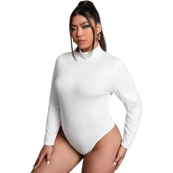 WDIRARA Women's Plus Size Mock Neck Long Sleeve Plain Fitted Top Bodysuit Tee