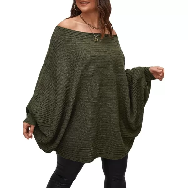 WDIRARA Women's Plus Size Off The Shoulder Batwing Long Sleeve Sweater Pullovers