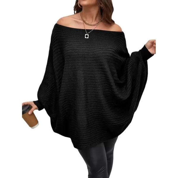 WDIRARA Women's Plus Size Off The Shoulder Batwing Long Sleeve Sweater Pullovers