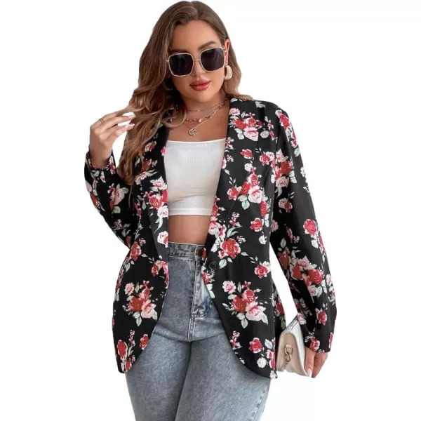 WDIRARA Women's Plus Size One Button Open Front Graphic Office Casual Blazer Jacket