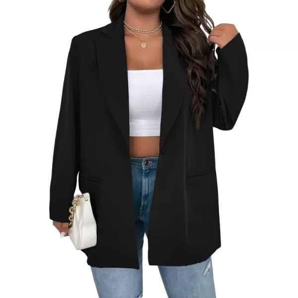 WDIRARA Women's Plus Size One Button Open Front Graphic Office Casual Blazer Jacket