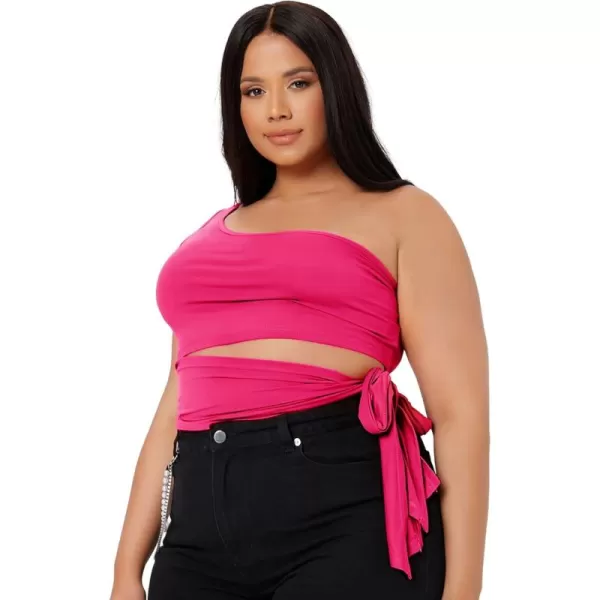 WDIRARA Women's Plus Size One Shoulder Cut Out Tie Side Sleeveless Crop Top