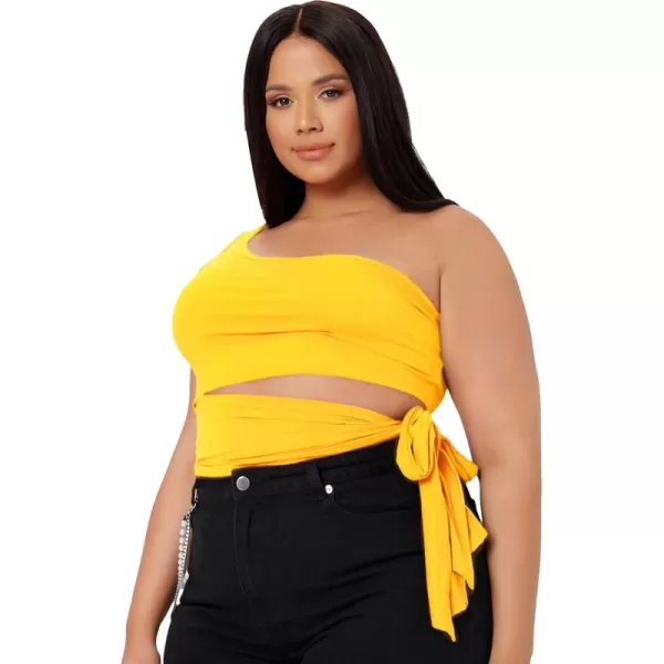 WDIRARA Women's Plus Size One Shoulder Cut Out Tie Side Sleeveless Crop Top
