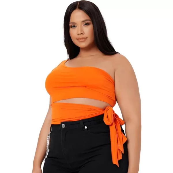 WDIRARA Women's Plus Size One Shoulder Cut Out Tie Side Sleeveless Crop Top