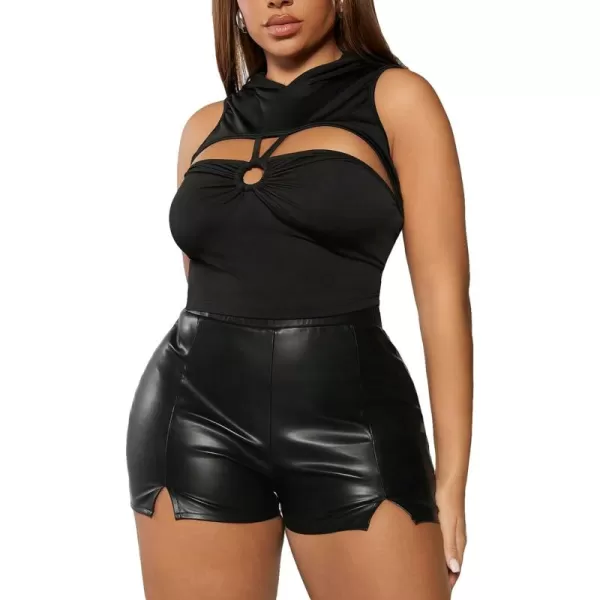 WDIRARA Women's Plus Size PU Leather Split Hem High Waisted Bodycon Party Shorts