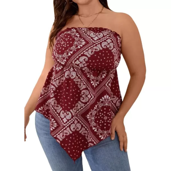 WDIRARA Women's Plus Size Paisley Print Sleeveless Strapless Asymmetrical Hem Tube Top