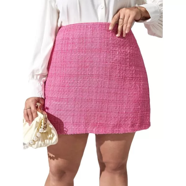 WDIRARA Women's Plus Size Plaid Button Tweed Skirt Casual High Waist Skirts
