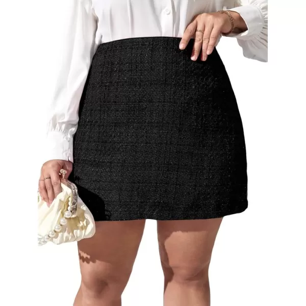 WDIRARA Women's Plus Size Plaid Button Tweed Skirt Casual High Waist Skirts