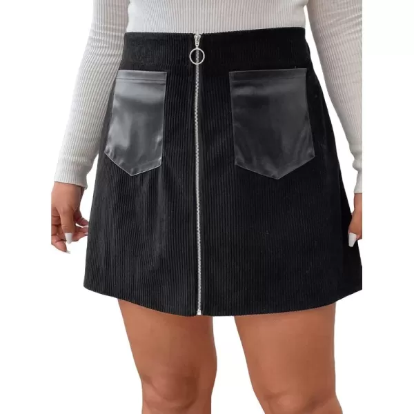 WDIRARA Women's Plus Size Plaid Button Tweed Skirt Casual High Waist Skirts