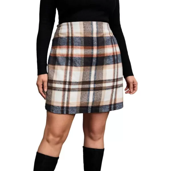 WDIRARA Women's Plus Size Plaid High Waist Button Front Skirt Elegant Skirts