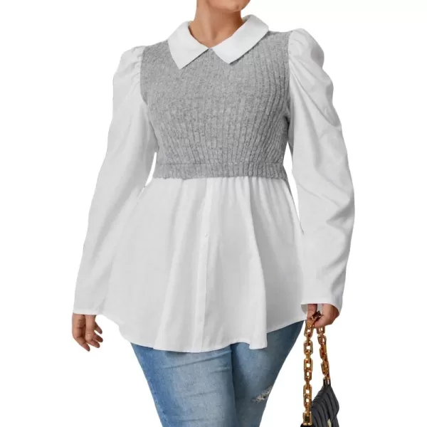 WDIRARA Women's Plus Size Plaid Long Sleeve Ruffle Hem Collared Casual Blouse Top