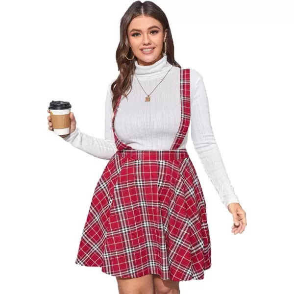 WDIRARA Women's Plus Size Plaid Pinafore Skirt Overall Skater Suspender Skirt