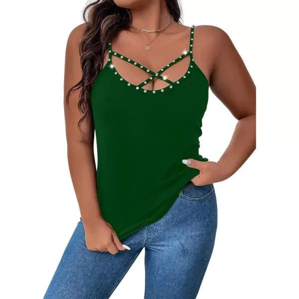 WDIRARA Women's Plus Size Rhinestone Crisscross Spaghetti Strap Cami Top