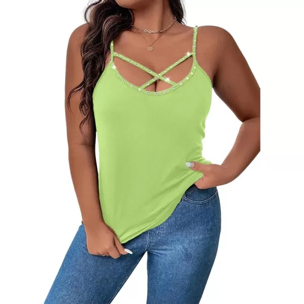 WDIRARA Women's Plus Size Rhinestone Crisscross Spaghetti Strap Cami Top