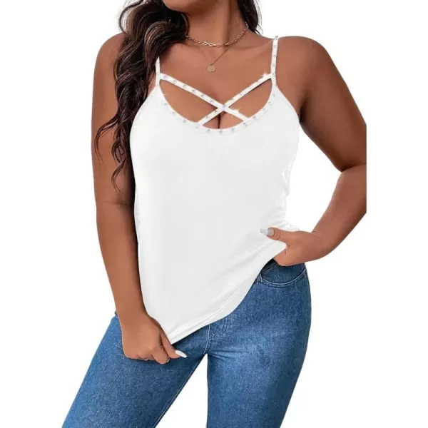WDIRARA Women's Plus Size Rhinestone Crisscross Spaghetti Strap Cami Top