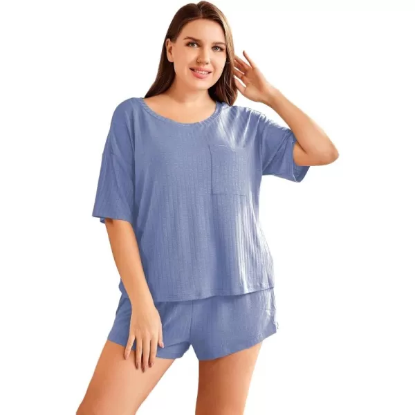 WDIRARA Women's Plus Size Ribbed Short Sleeve Top and Shorts Pajama Set Loungewear