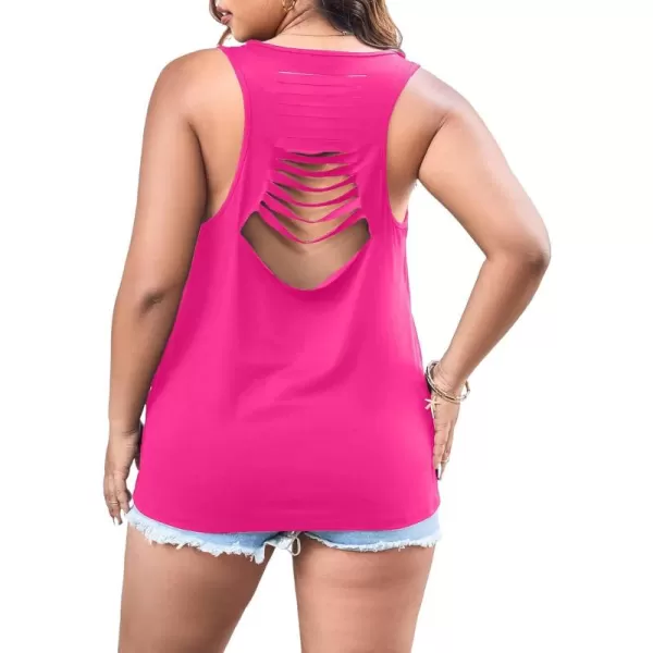WDIRARA Women's Plus Size Round Neck Tops Cut Out Backless Sleeveless Tank Tops Casual Basic T Shirt