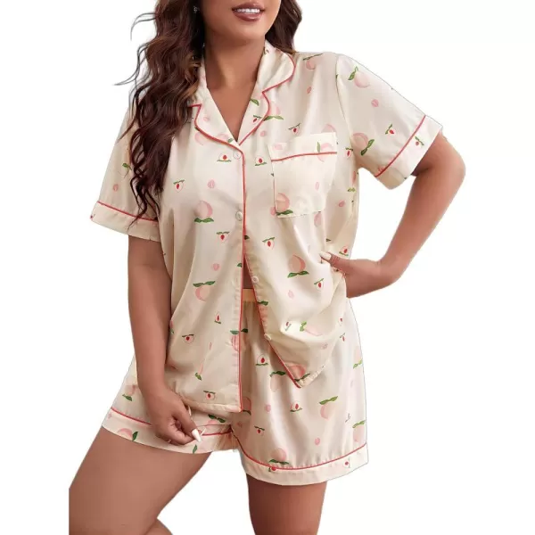 WDIRARA Women's Plus Size Satin Pj Set Short Sleeve Button Down Pajamas with Shorts Sleepwear