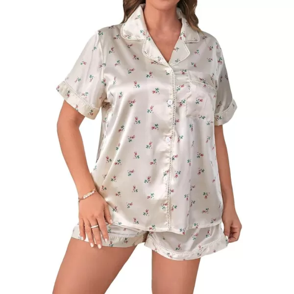 WDIRARA Women's Plus Size Satin Pj Set Short Sleeve Button Down Pajamas with Shorts Sleepwear