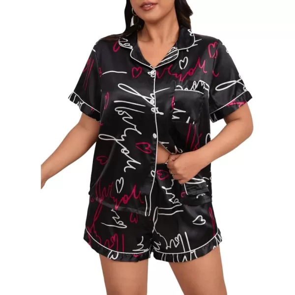 WDIRARA Women's Plus Size Satin Pj Set Short Sleeve Button Down Pajamas with Shorts Sleepwear