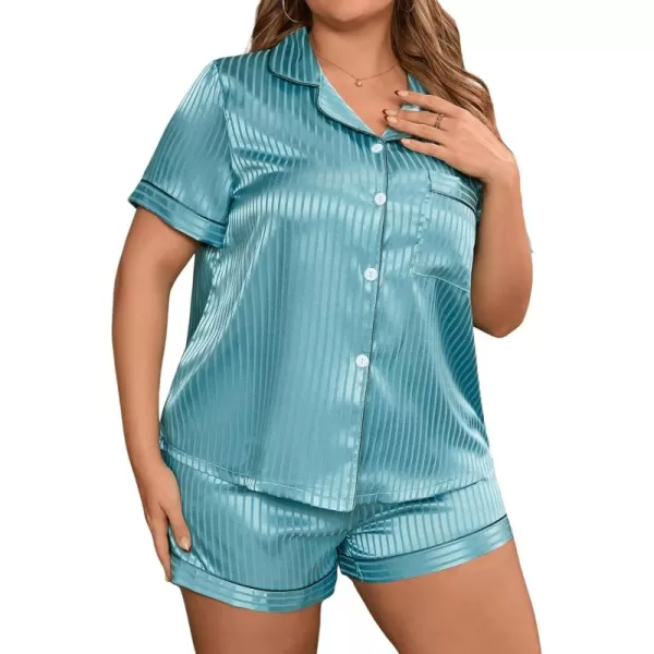 WDIRARA Women's Plus Size Satin Pj Set Short Sleeve Button Down Pajamas with Shorts Sleepwear