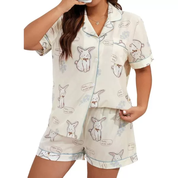 WDIRARA Women's Plus Size Satin Pj Set Short Sleeve Button Down Pajamas with Shorts Sleepwear