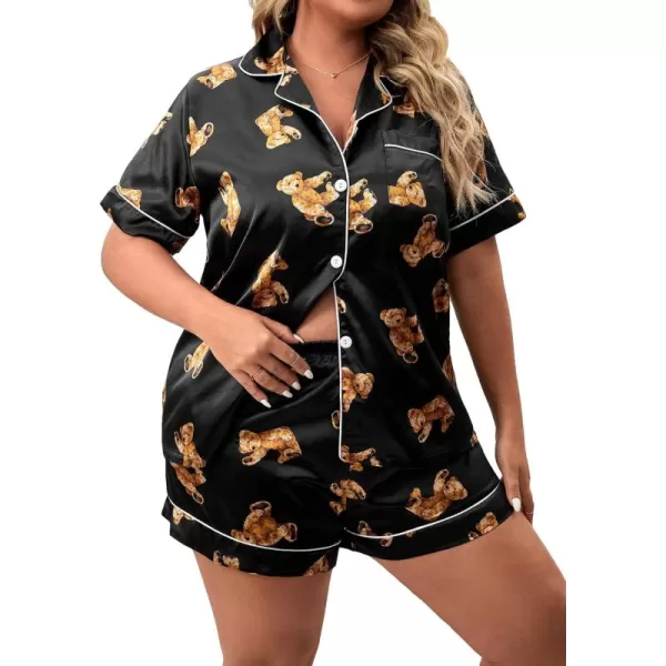 WDIRARA Women's Plus Size Satin Pj Set Short Sleeve Button Down Pajamas with Shorts Sleepwear