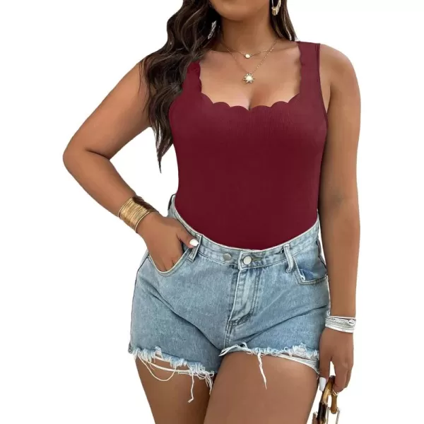WDIRARA Women's Plus Size Scallop Trim Scoop Neck Sleeveless Tank Bodysuit