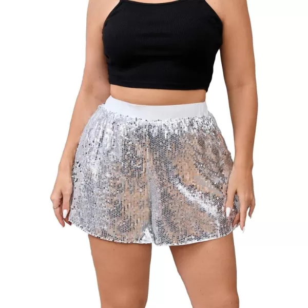WDIRARA Women's Plus Size Sequin Metallic Straight Leg Mini Party Shorts Bottoms