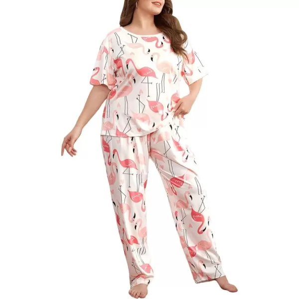 WDIRARA Women's Plus Size Short Sleeve Top And Pants Cute Pajama Lounge Set With Eyemask