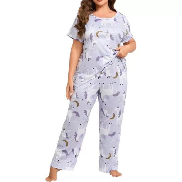 WDIRARA Women's Plus Size Short Sleeve Top And Pants Cute Pajama Lounge Set With Eyemask
