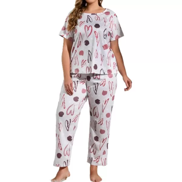 WDIRARA Women's Plus Size Short Sleeve Top And Pants Cute Pajama Lounge Set With Eyemask