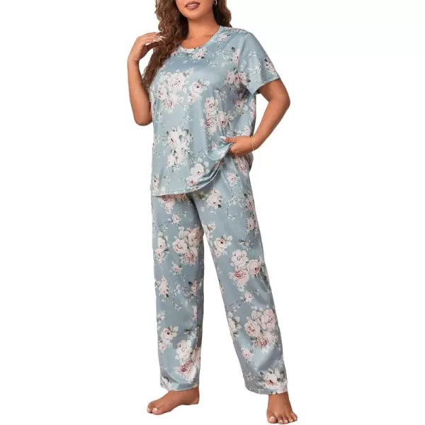 WDIRARA Women's Plus Size Short Sleeve Top And Pants Cute Pajama Lounge Set With Eyemask