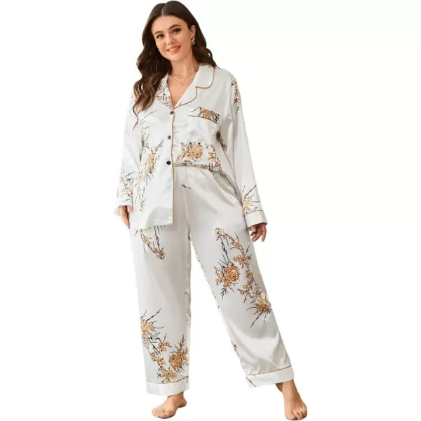 WDIRARA Women's Plus Size Sleepwear Contrast Binding 2 Piece Satin Pajama Set Loungewear