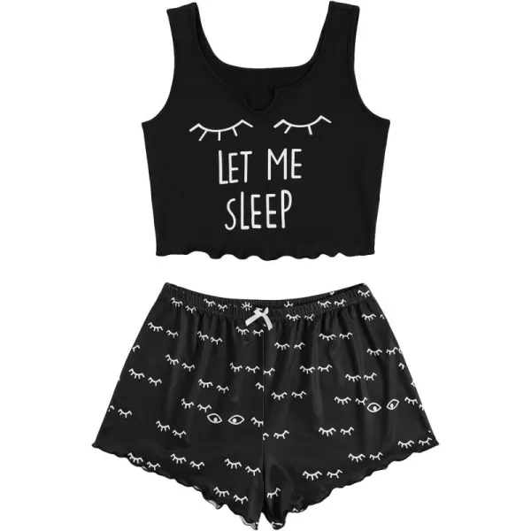 WDIRARA Women's Plus Size Sleepwear Cute Cartoon Print Scalloped Tank Top And Shorts Pajama Set