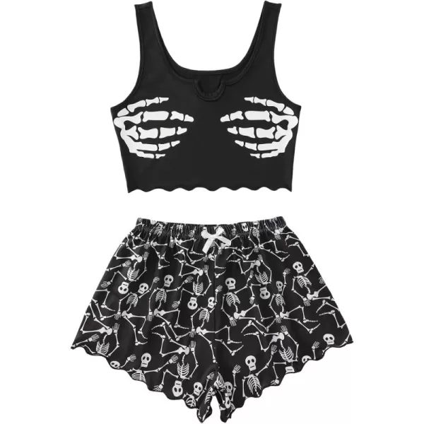 WDIRARA Women's Plus Size Sleepwear Cute Cartoon Print Scalloped Tank Top And Shorts Pajama Set